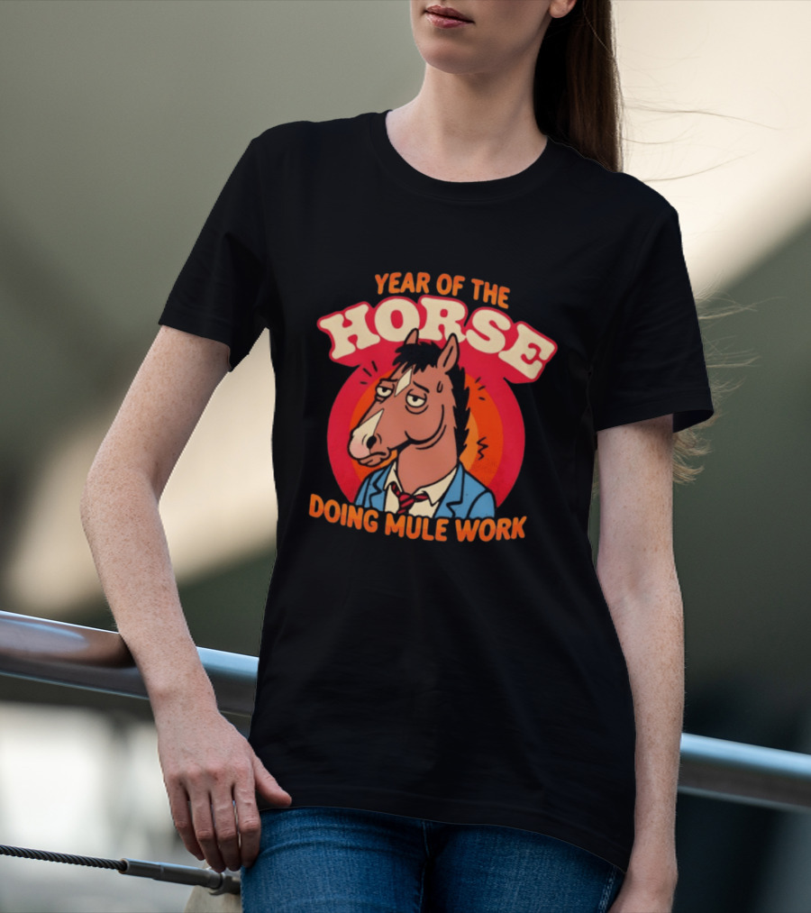 Year Of The Horse Doing Mule Work 2026 Retro Cartoon T-Shirt