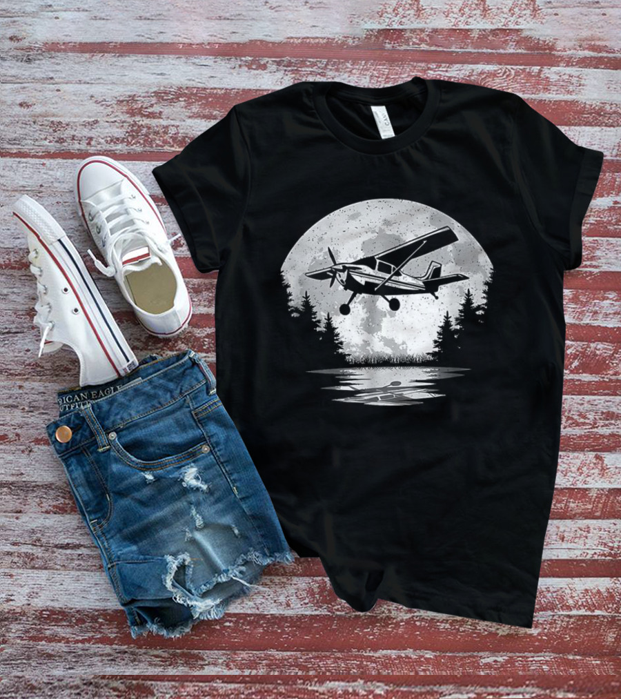 Pilot Airplane Aviator Aviation Vintage Seaplane Reflections T-Shirt