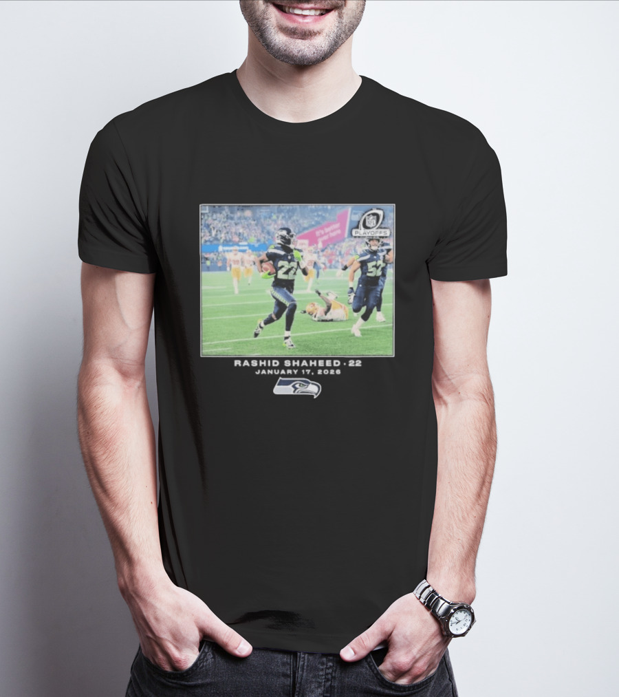 Seahawks Playoffs Rashid Shaheed Jan 17 2026 NFL Action T-Shirt