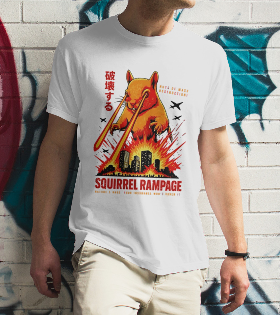 Squirrel Rampage Laser Eyes Skyline Destruction Nuts Of Mass Destruction T-Shirt