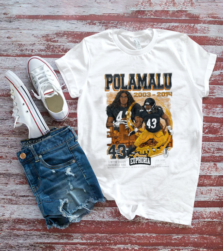 Polamalu 43 Planet Euphoria 2003 2014 GOAT Steelers T-Shirt