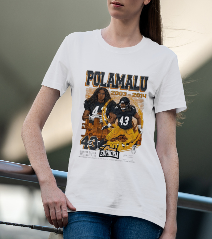 Polamalu 43 Planet Euphoria 2003 2014 GOAT Steelers T-Shirt