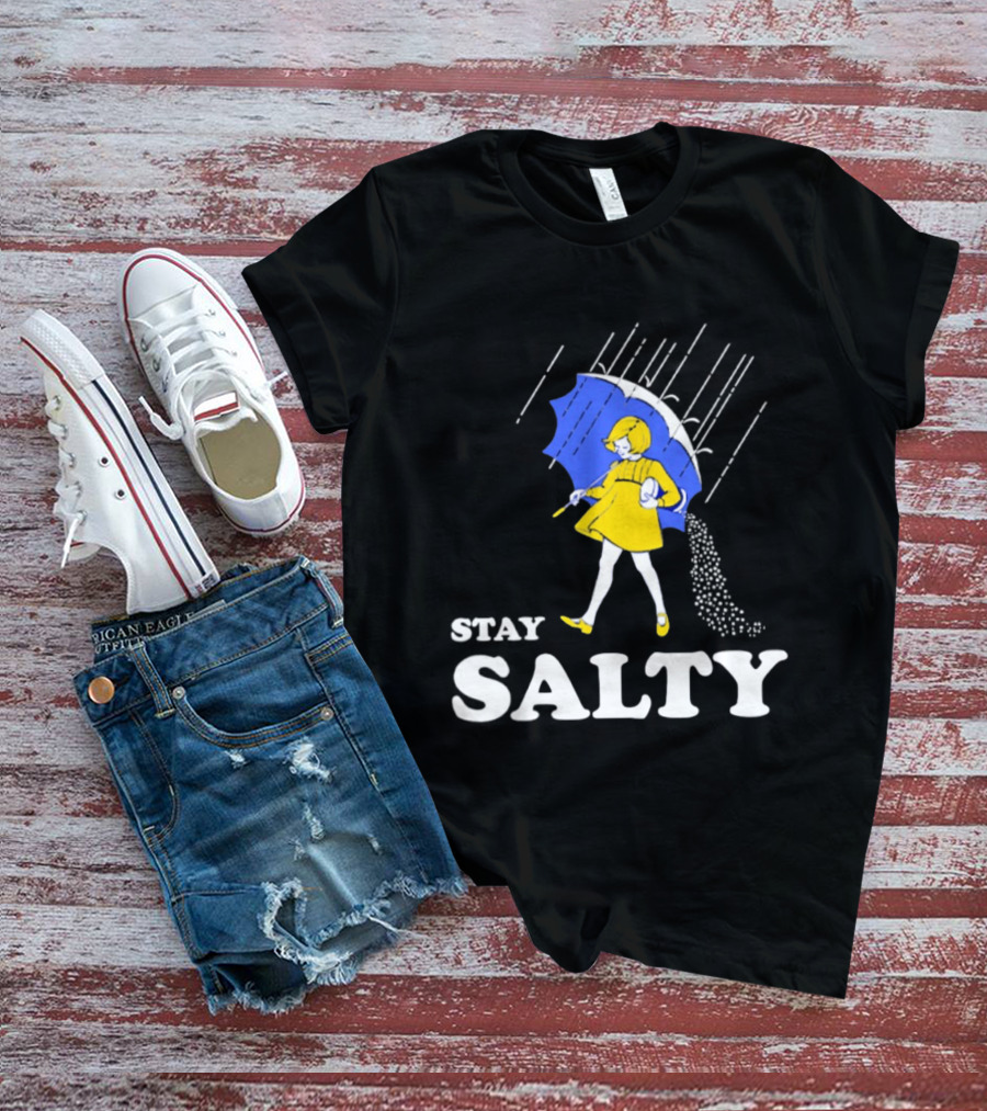 Stay Salty Girl In Yellow With Blue Umbrella T-Shirt