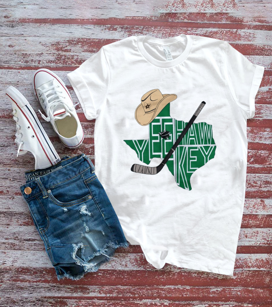 Yee Hawkey Hockey Texas Map Cowboy Hat And Stick Retro 1993 T-Shirt