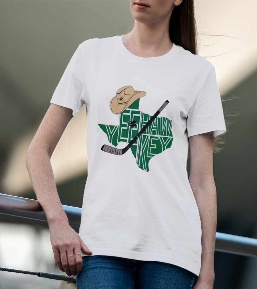 Yee Hawkey Hockey Texas Map Cowboy Hat And Stick Retro 1993 T-Shirt