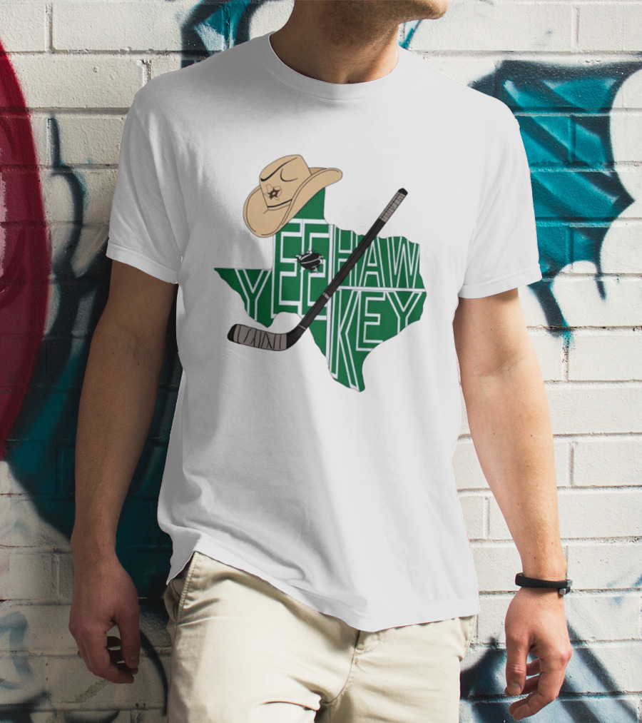 Yee Hawkey Hockey Texas Map Cowboy Hat And Stick Retro 1993 T-Shirt