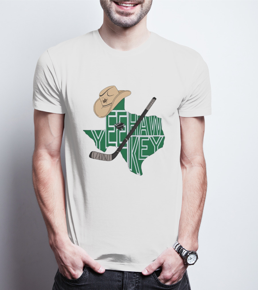 Yee Hawkey Hockey Texas Map Cowboy Hat And Stick Retro 1993 T-Shirt