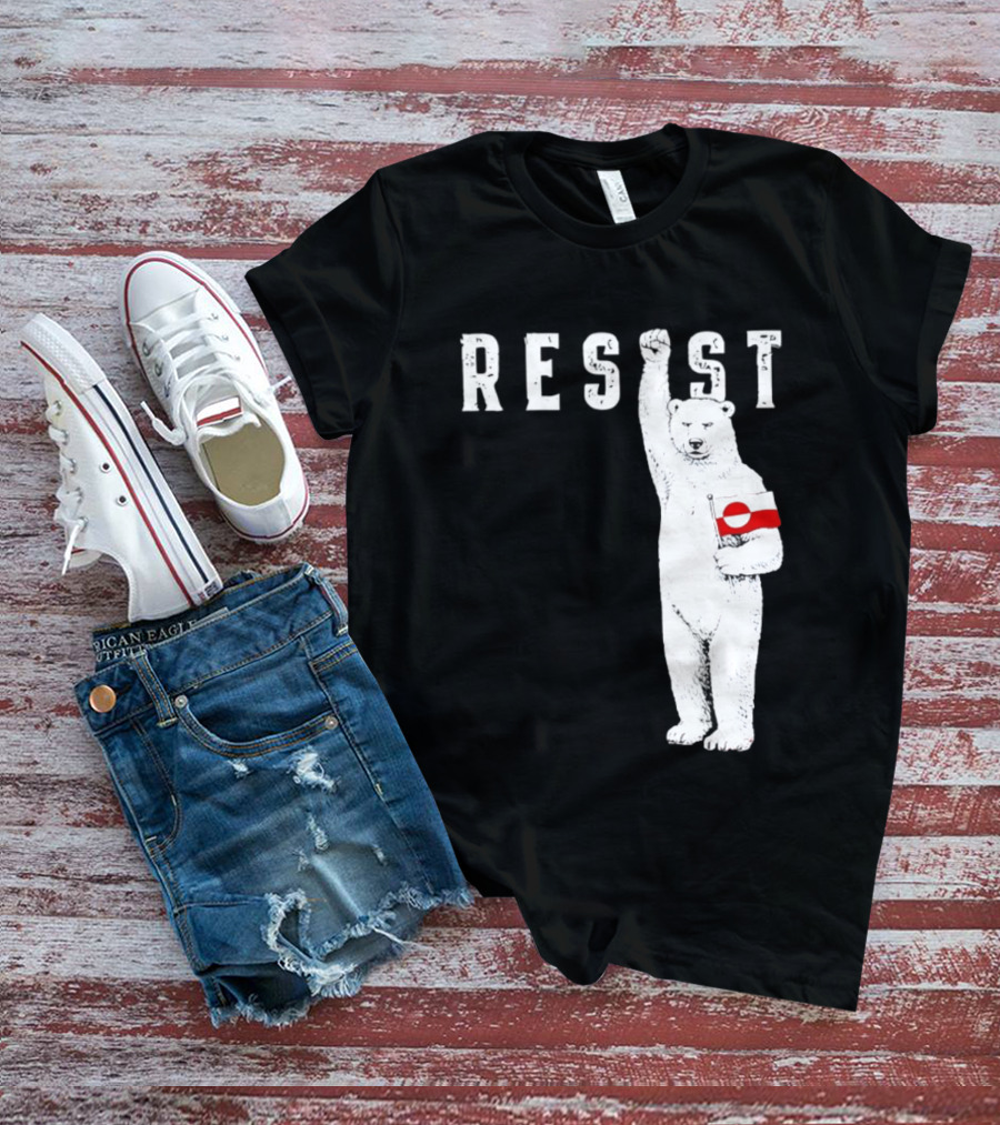 Resist Polar Bear Holding Greenland Flag T-Shirt