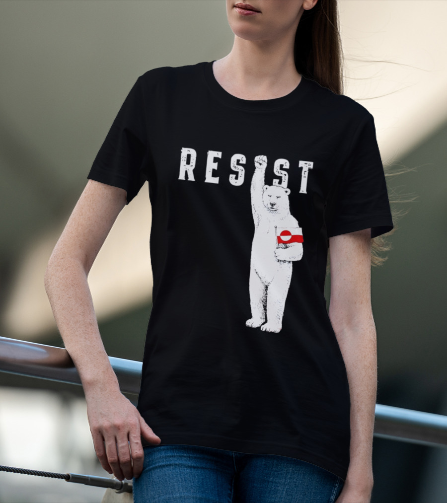 Resist Polar Bear Holding Greenland Flag T-Shirt