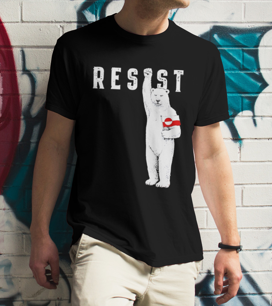 Resist Polar Bear Holding Greenland Flag T-Shirt