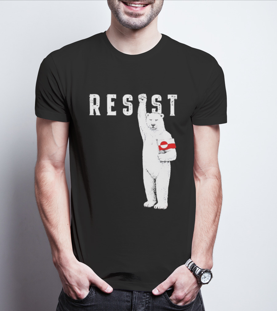 Resist Polar Bear Holding Greenland Flag T-Shirt