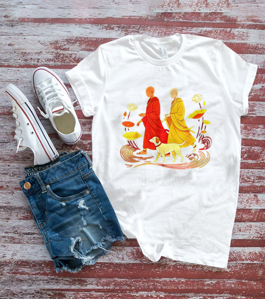 Walk For Peace Monks And Aloka Dog Lotus Path T-Shirt