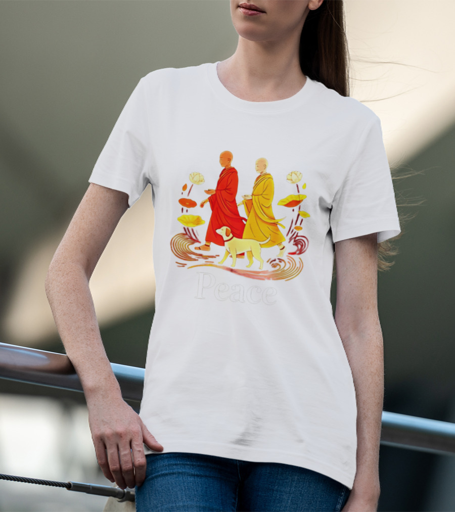 Walk For Peace Monks And Aloka Dog Lotus Path T-Shirt