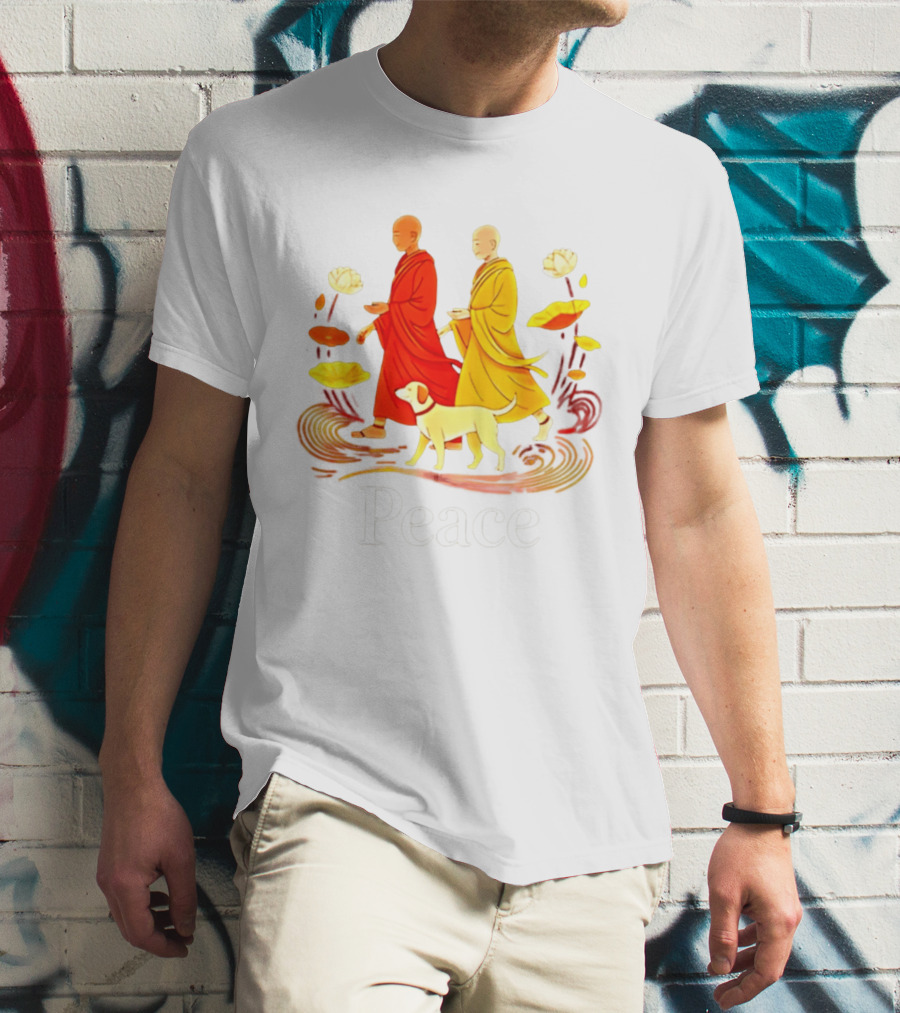 Walk For Peace Monks And Aloka Dog Lotus Path T-Shirt