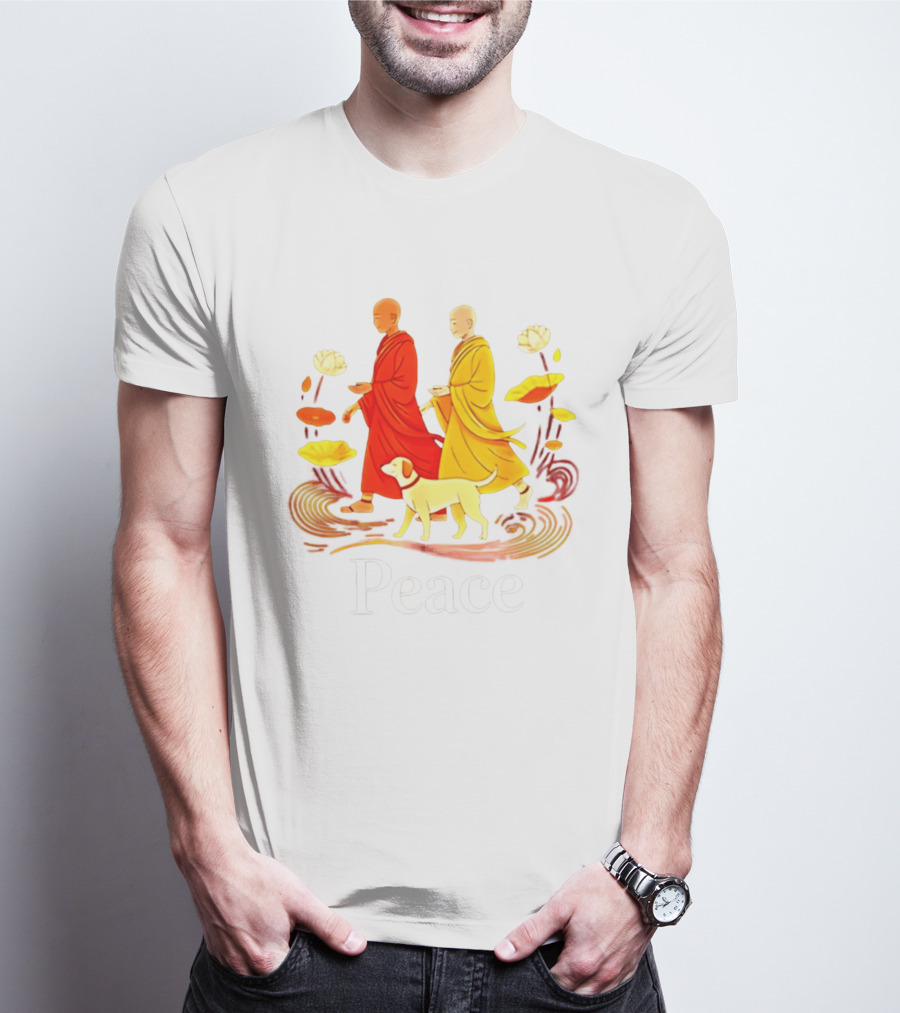 Walk For Peace Monks And Aloka Dog Lotus Path T-Shirt