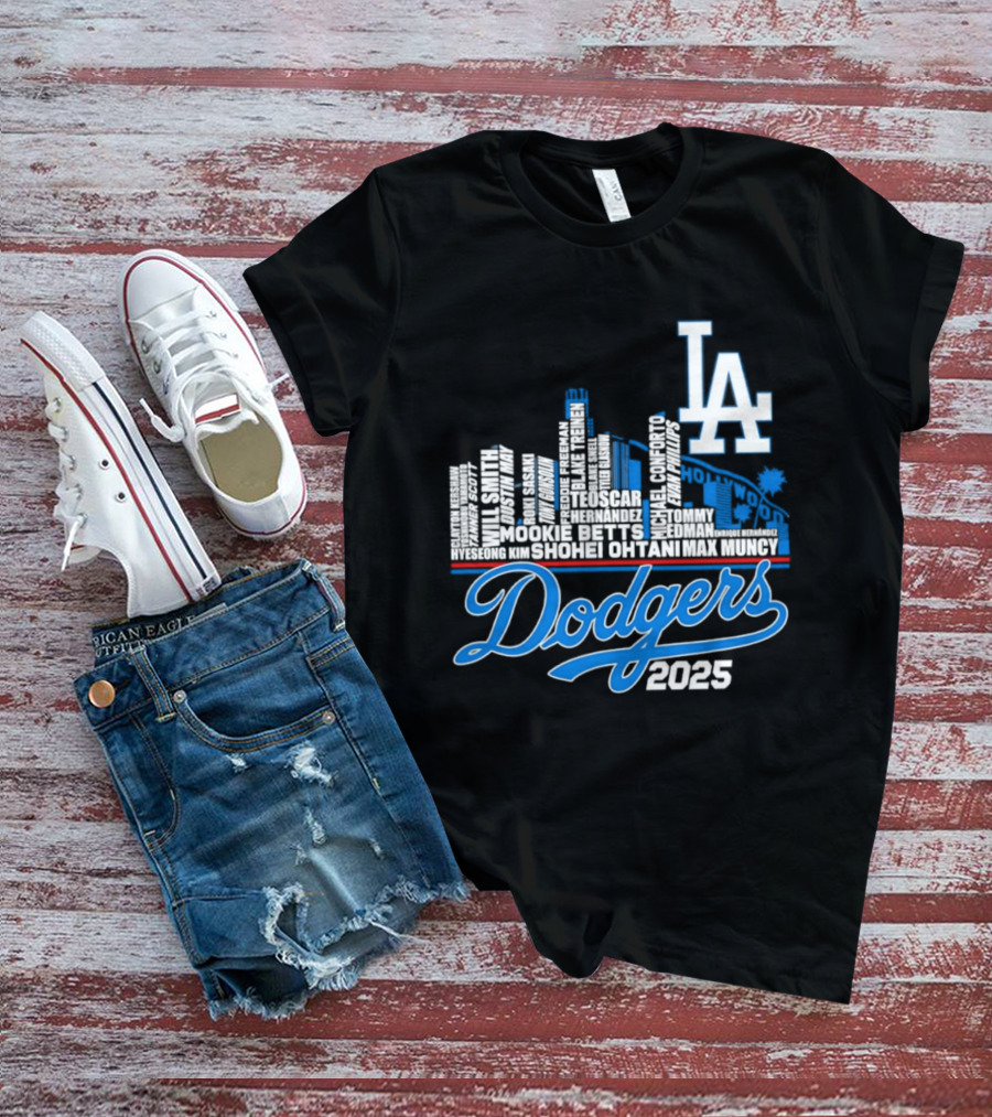 Los Angeles Dodgers 2025 City Skyline Name Players T-Shirt