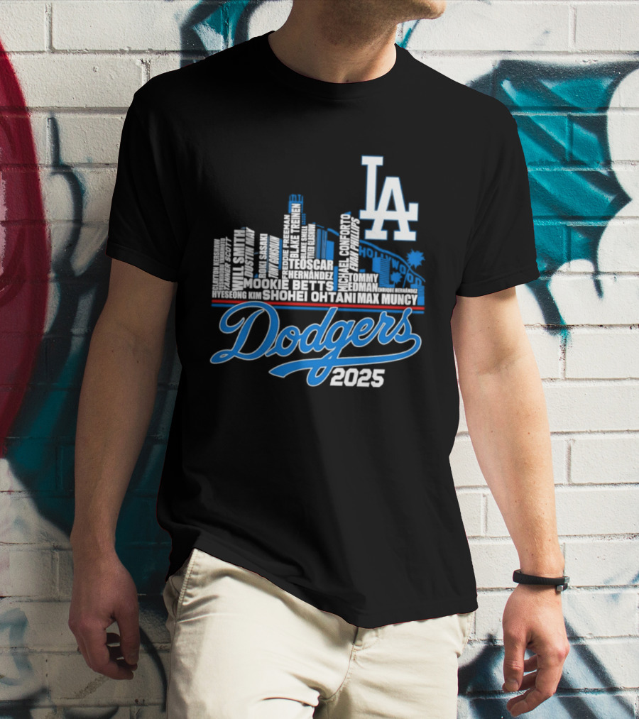 Los Angeles Dodgers 2025 City Skyline Name Players T-Shirt