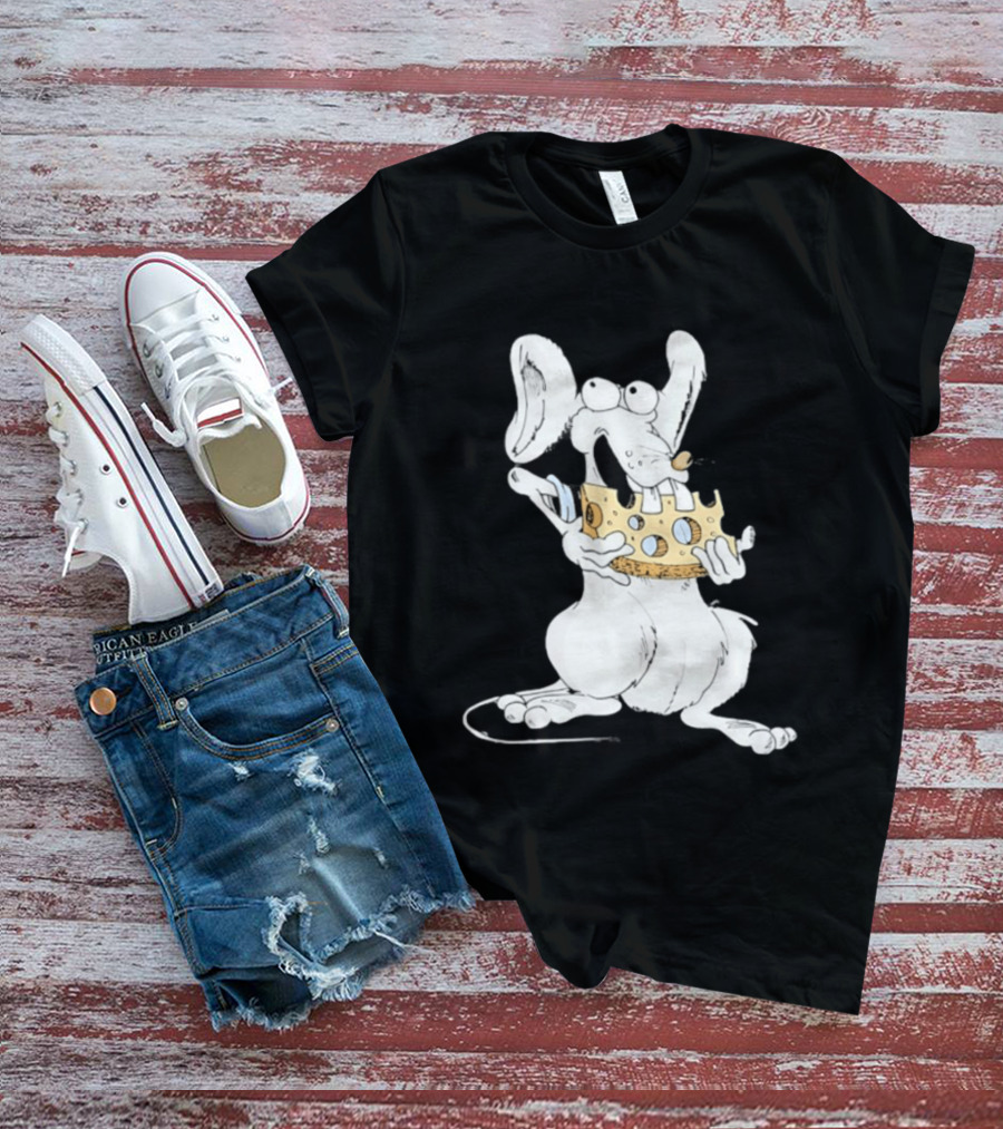 Cartoon Mouse Enjoying Swiss Cheese T-Shirt
