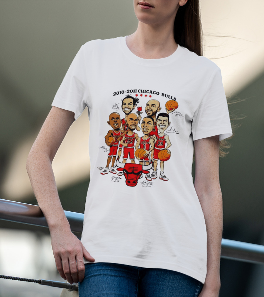 2010 2011 Chicago Bulls NBA Team Caricature T-Shirt