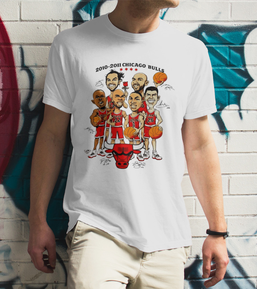 2010 2011 Chicago Bulls NBA Team Caricature T-Shirt