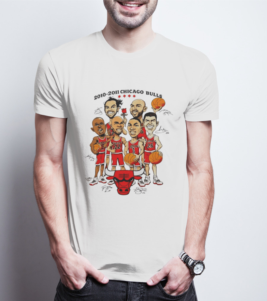 2010 2011 Chicago Bulls NBA Team Caricature T-Shirt