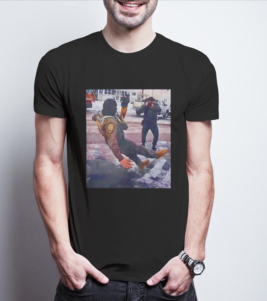 ICE Agent Slipping On Ice Captured In Epic Photo Moment T-Shirt