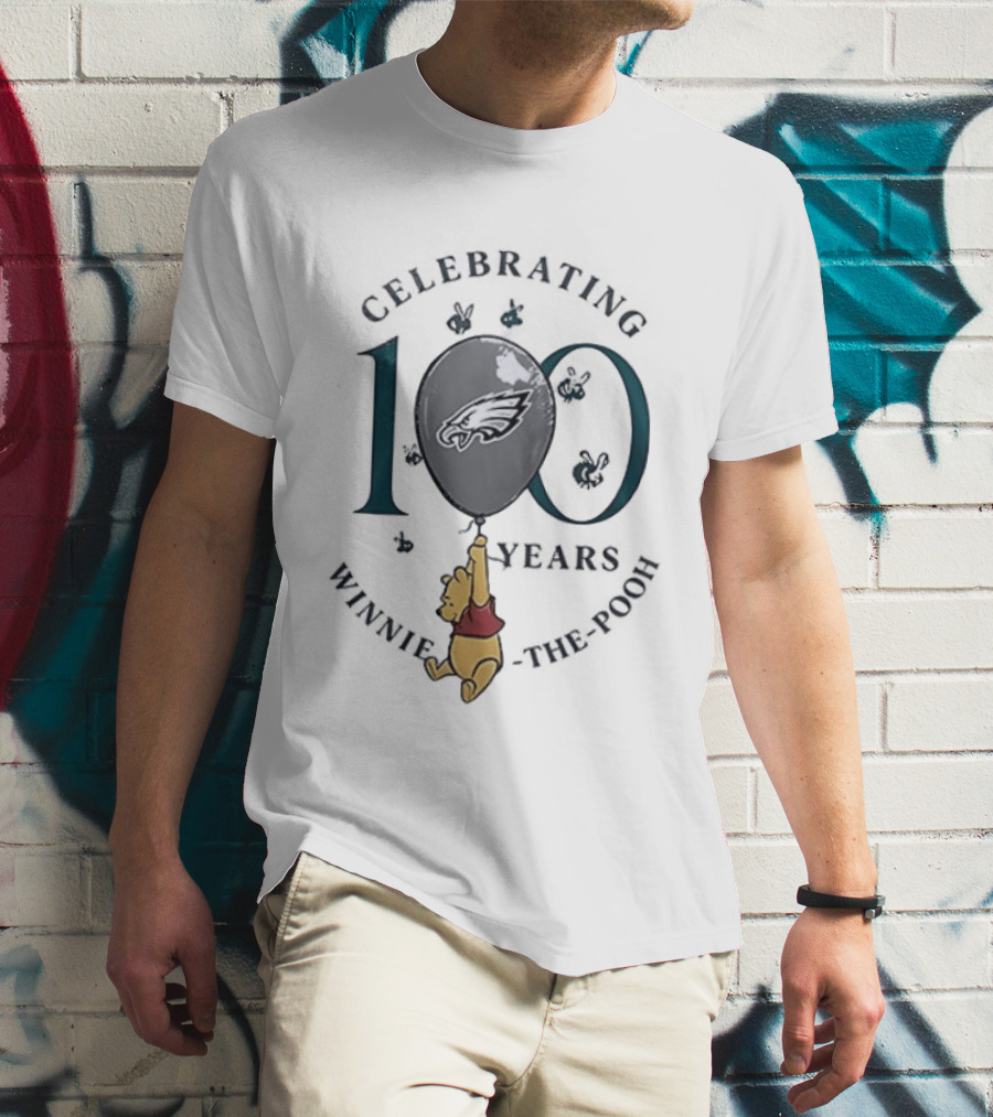 Philadelphia Eagles Winnie The Pooh 100th Anniversary Celebrating Balloon T-Shirt