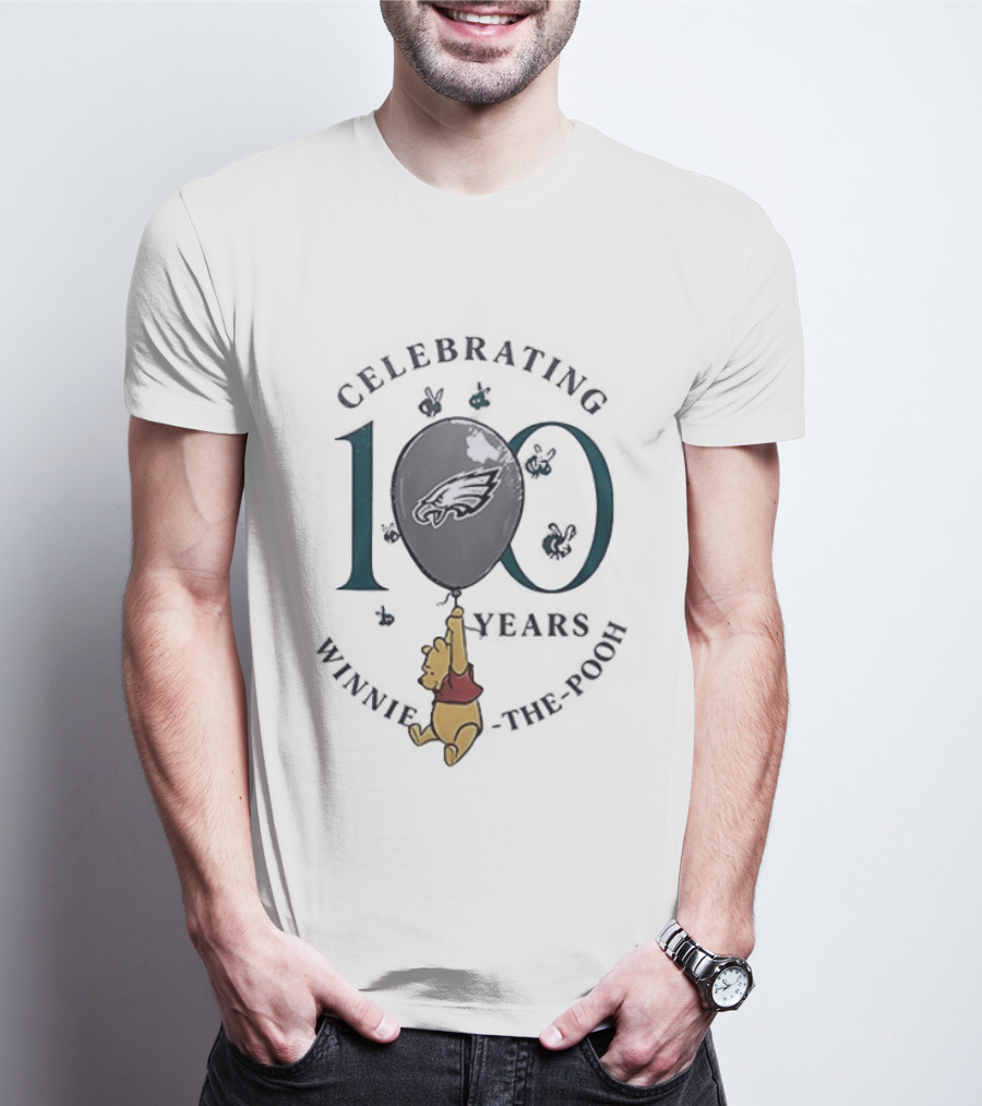 Philadelphia Eagles Winnie The Pooh 100th Anniversary Celebrating Balloon T-Shirt