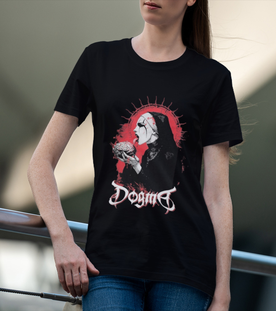 Dogma Brain Gothic Nun With Red Halo And Brain T-Shirt