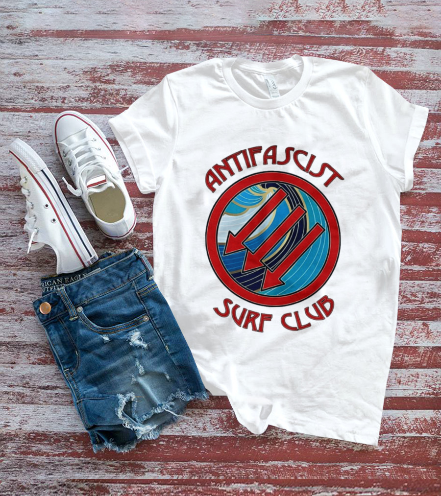 Antifascist Surf Club Three Red Arrows Circular Ocean Wave T-Shirt