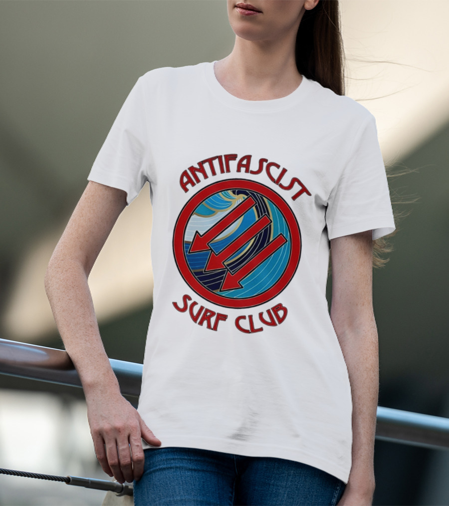 Antifascist Surf Club Three Red Arrows Circular Ocean Wave T-Shirt