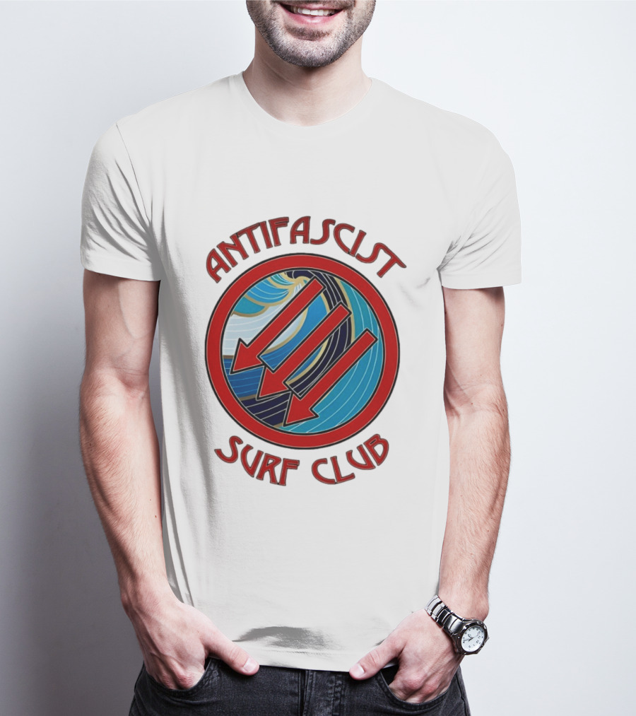Antifascist Surf Club Three Red Arrows Circular Ocean Wave T-Shirt