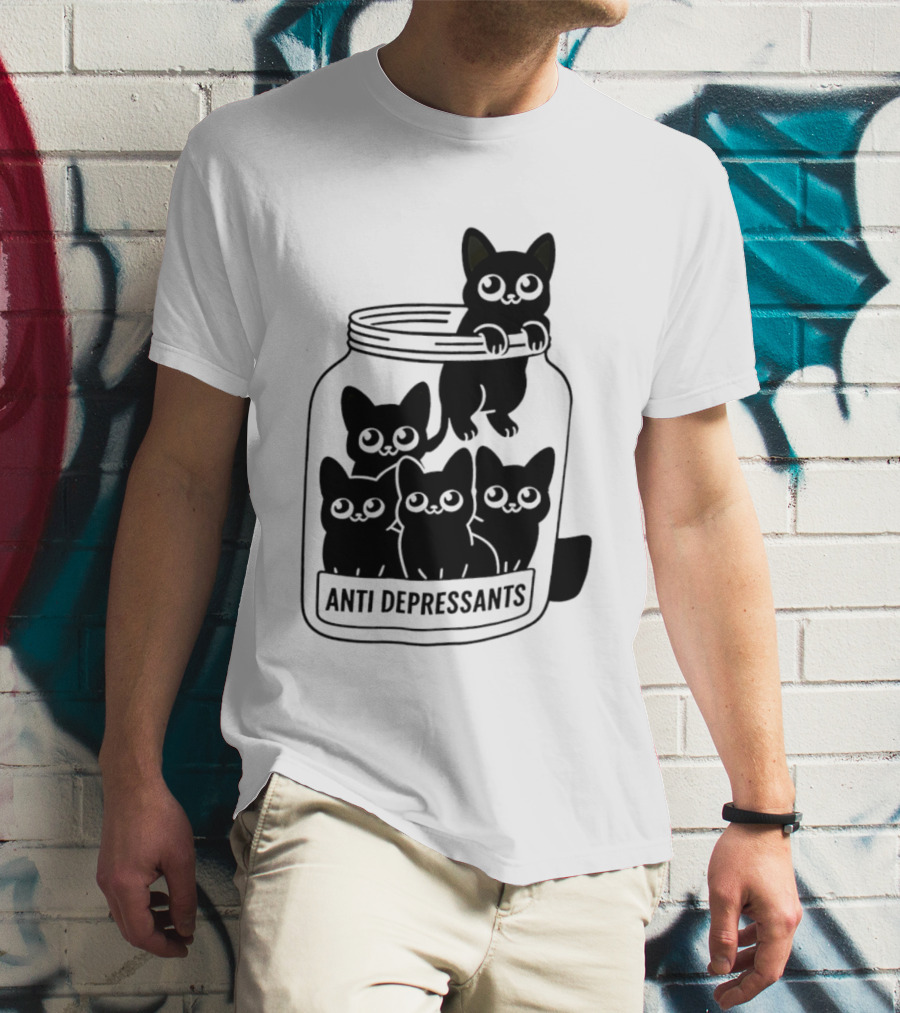 Anti Depressants Cat Jar With Cute Kittens T-Shirt