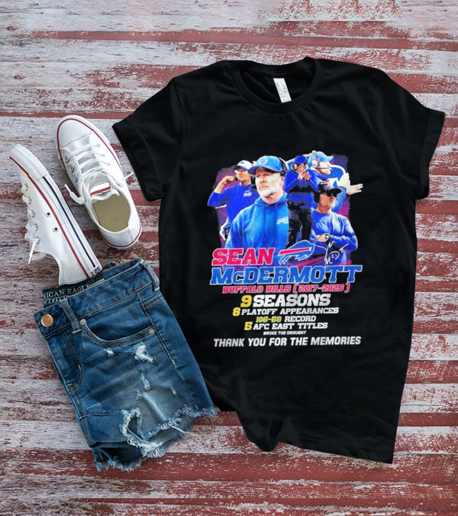 Buffalo Bills Sean McDermott 2017 2025 Nine Seasons Coaching T-Shirt