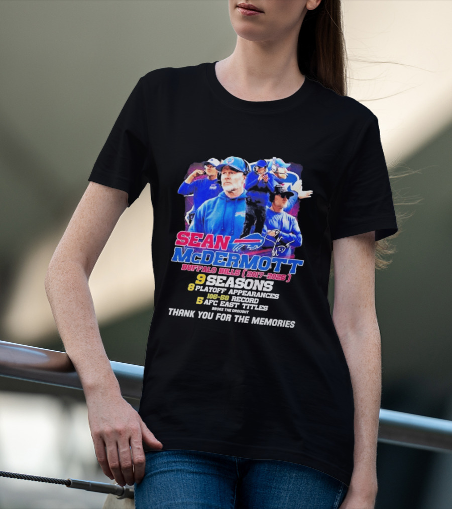 Buffalo Bills Sean McDermott 2017 2025 Nine Seasons Coaching T-Shirt