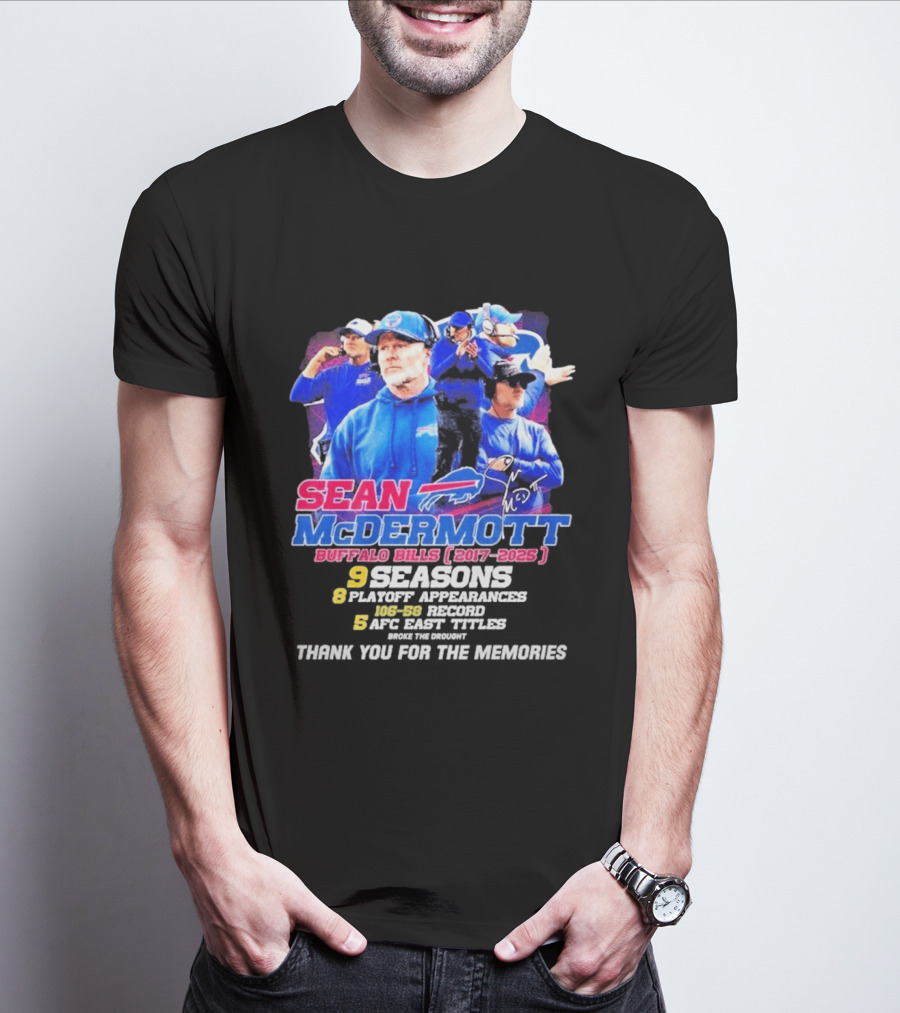 Buffalo Bills Sean McDermott 2017 2025 Nine Seasons Coaching T-Shirt