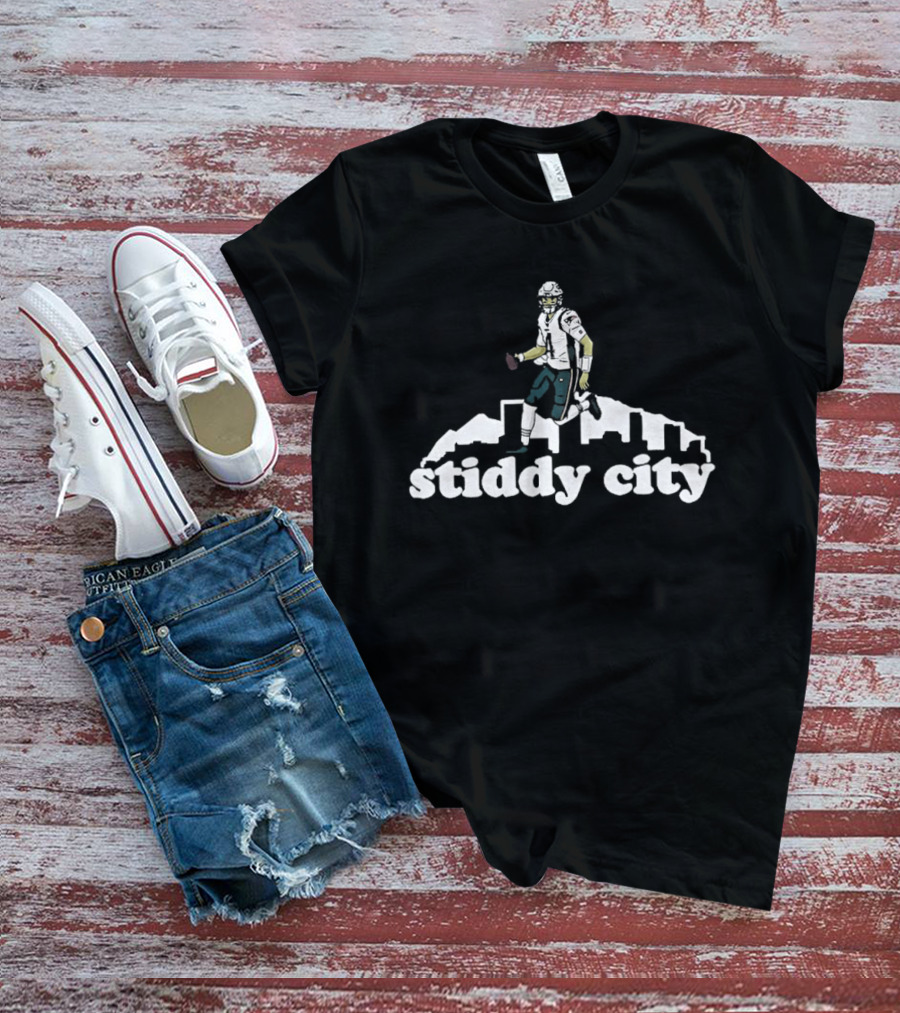 Stiddy City Jarrett Stidham Denver Broncos Skyline Football T-Shirt