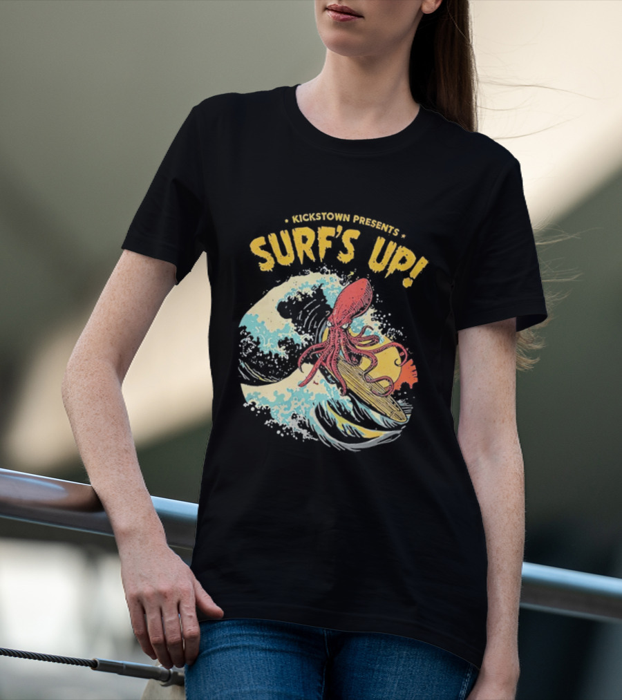 Kickstown Presents Surf's Up Octopus Riding Wave T-Shirt