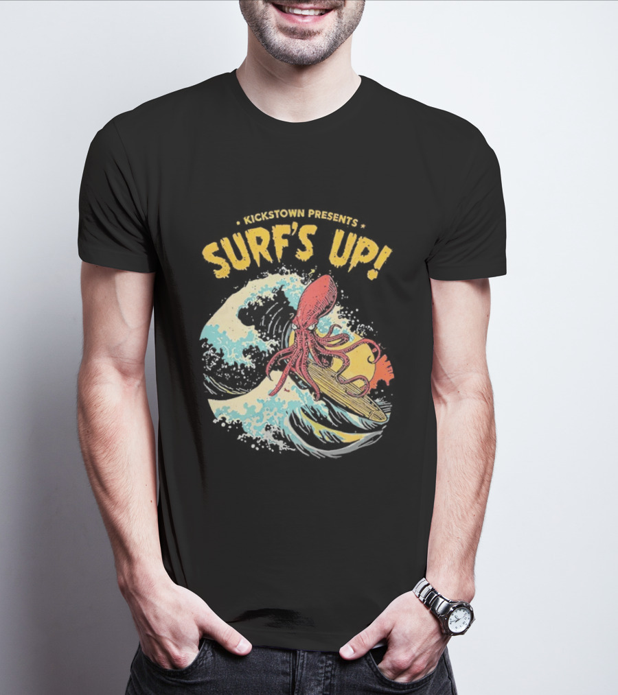Kickstown Presents Surf's Up Octopus Riding Wave T-Shirt