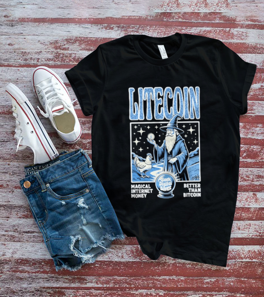 Litecoin Magical Internet Money Seek Digital Silver Wizard Artistry T-Shirt
