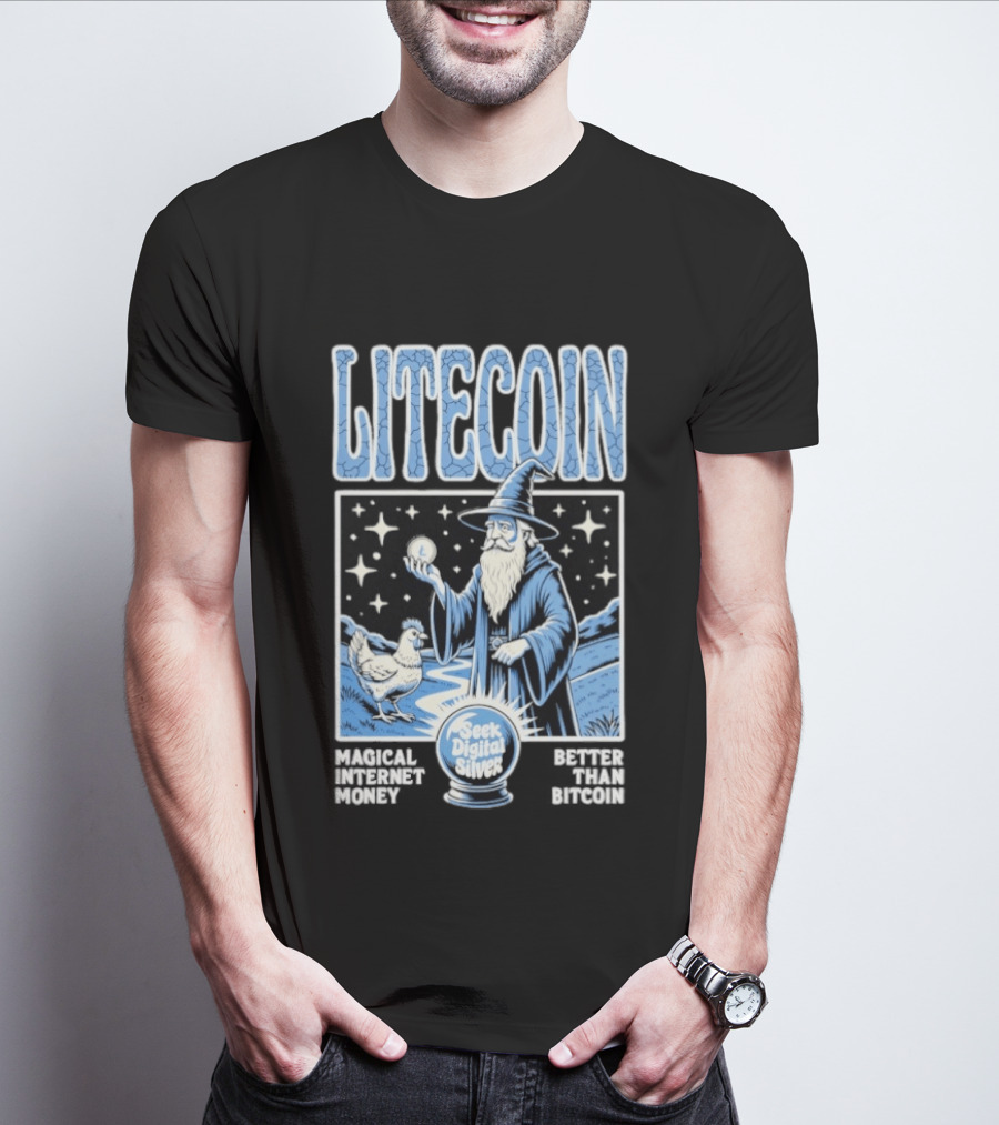 Litecoin Magical Internet Money Seek Digital Silver Wizard Artistry T-Shirt