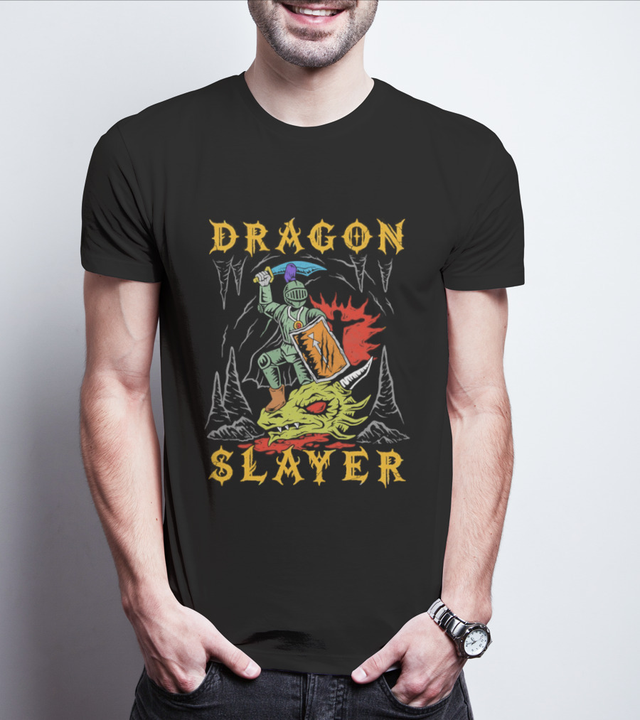 Dragon Slayer Knight Conquering Fiery Beast T-Shirt