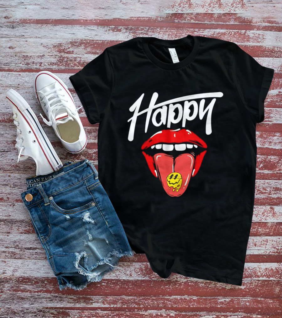 Happy Lips Tongue Out Smiley Face T-Shirt