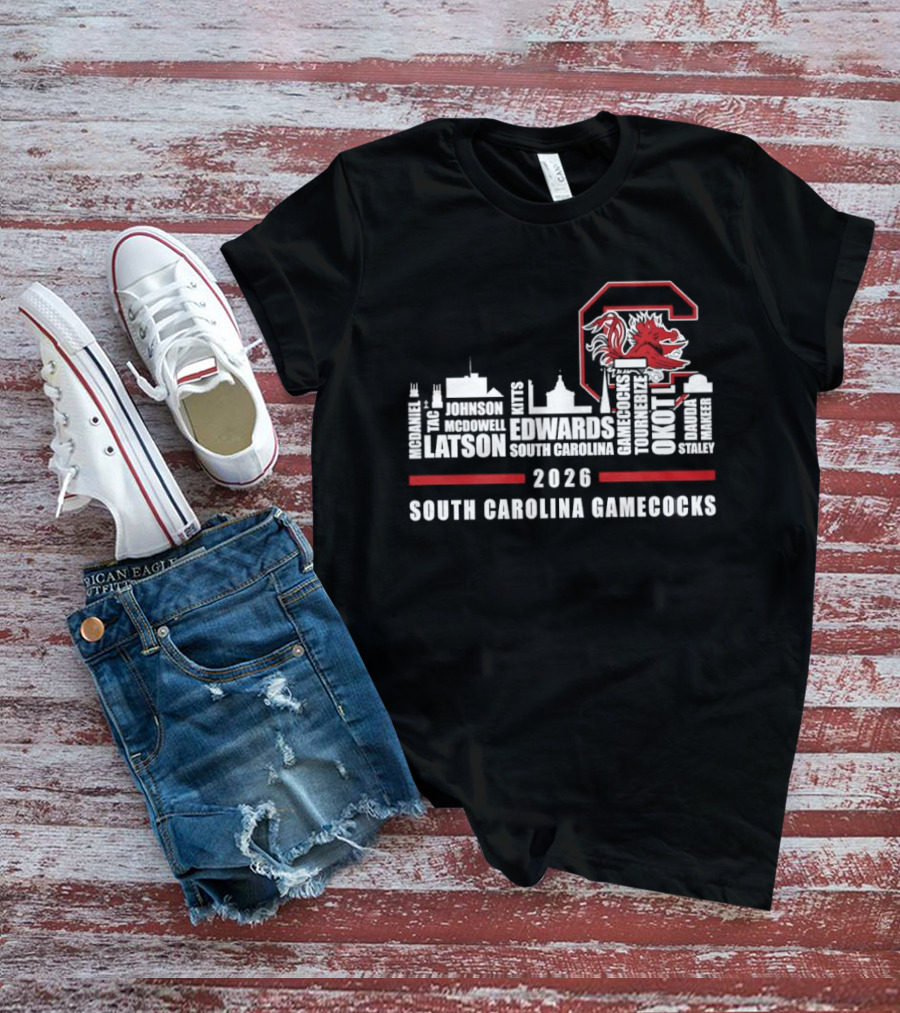 South Carolina Gamecocks 2026 City Skyline Players Names T-Shirt