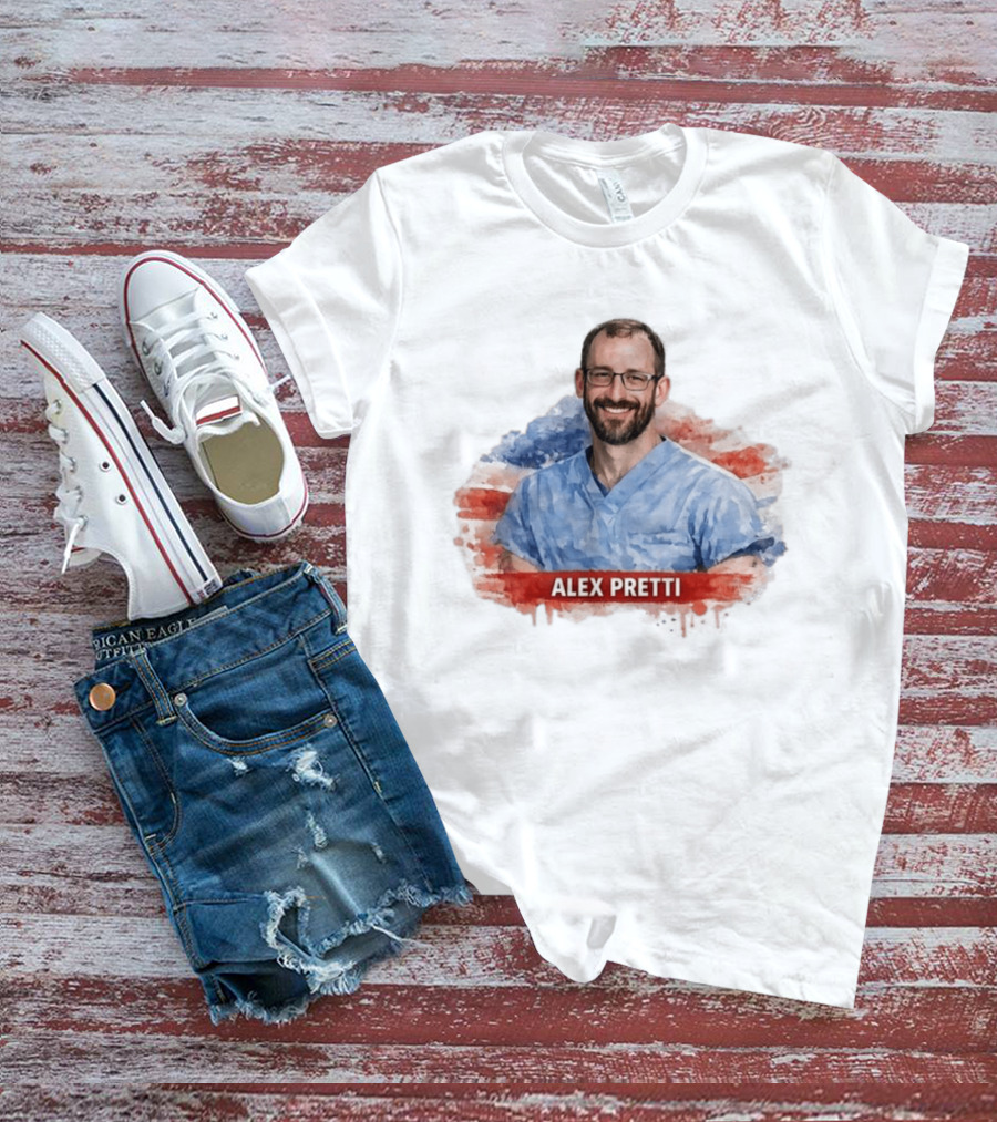 Alex Pretti Memorial ICU Nurse American Flag T-Shirt