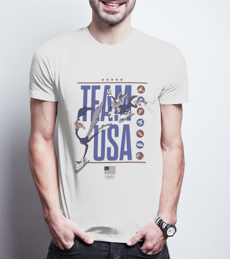 Team USA Looney Tunes Characters Ice Skating T-Shirt