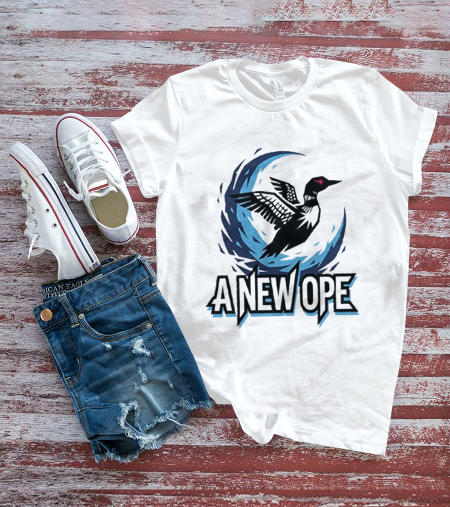 A New Ope Loon Bird Silhouette In Blue Moon Sky T-Shirt