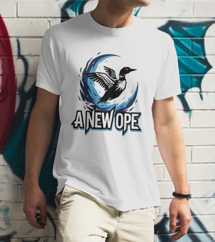 A New Ope Loon Bird Silhouette In Blue Moon Sky T-Shirt