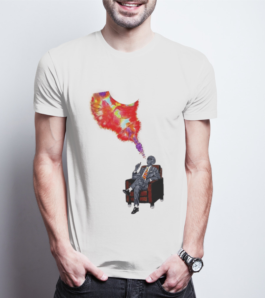 Finished Quazar Smoking Cosmic Alien In Suit With Colorful Smoke T-Shirt