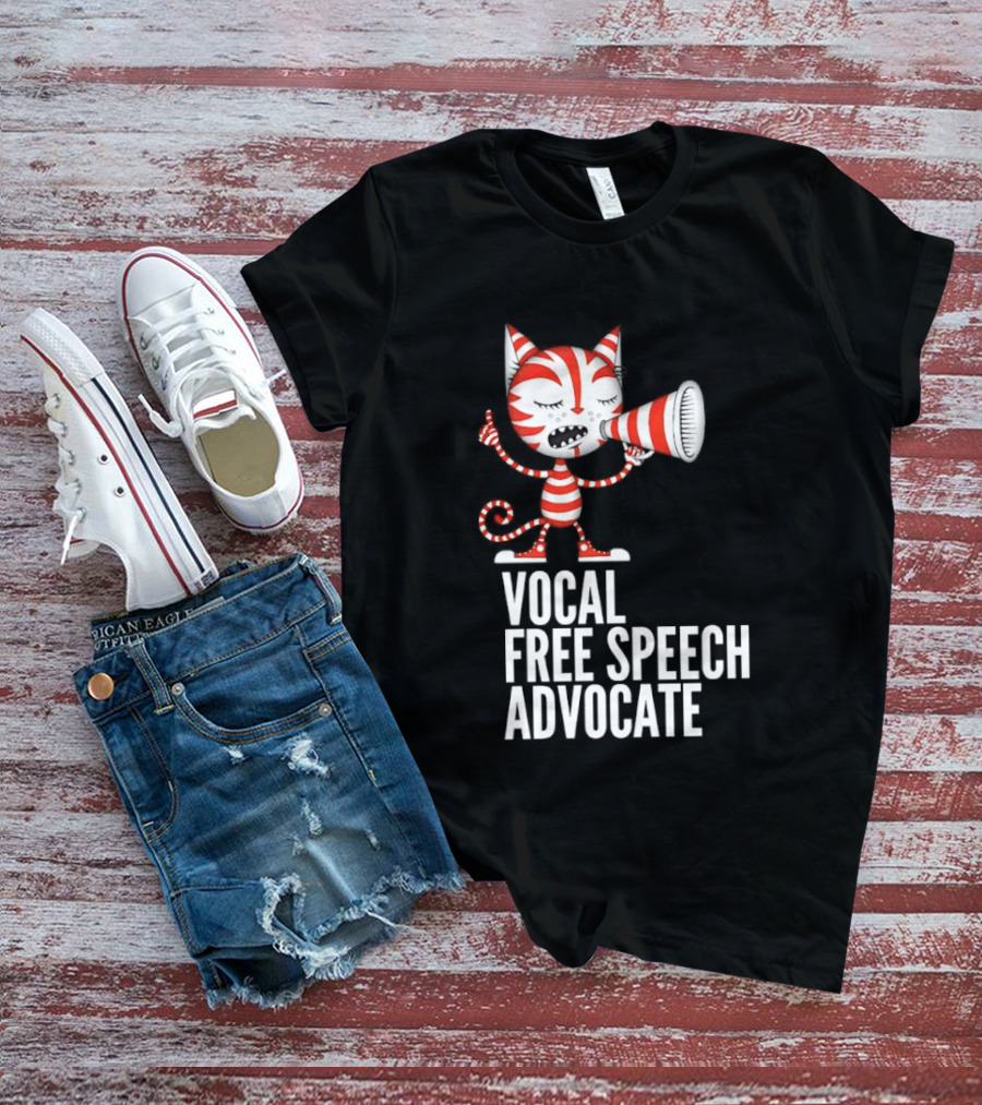 Cat Vocal Free Speech Advocate Megaphone Red Striped T-Shirt